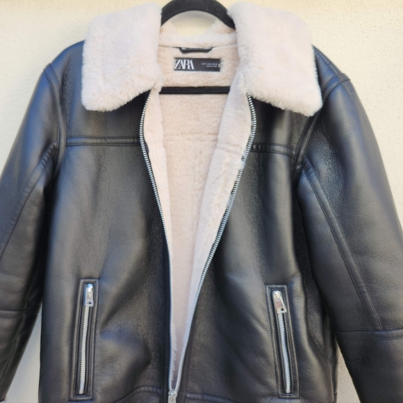 ZARA Faux Leather Shearling Lined Moto Jacket - Picture 6 of 11
